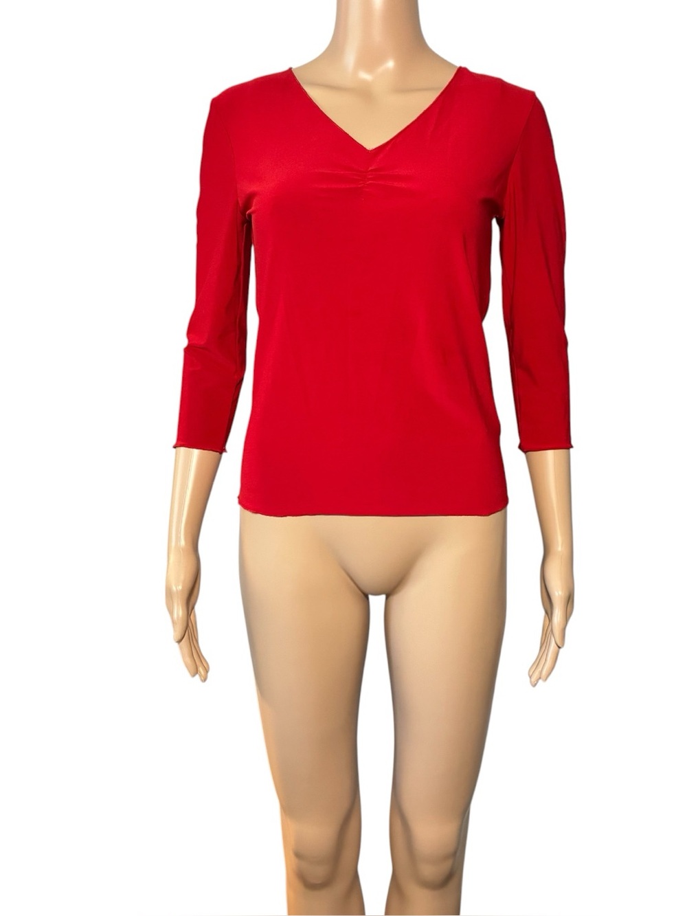 Vintage Suzie in the City Women's Y2K Blouse PS Red Pullover V-Neck 3/4 Sleeve